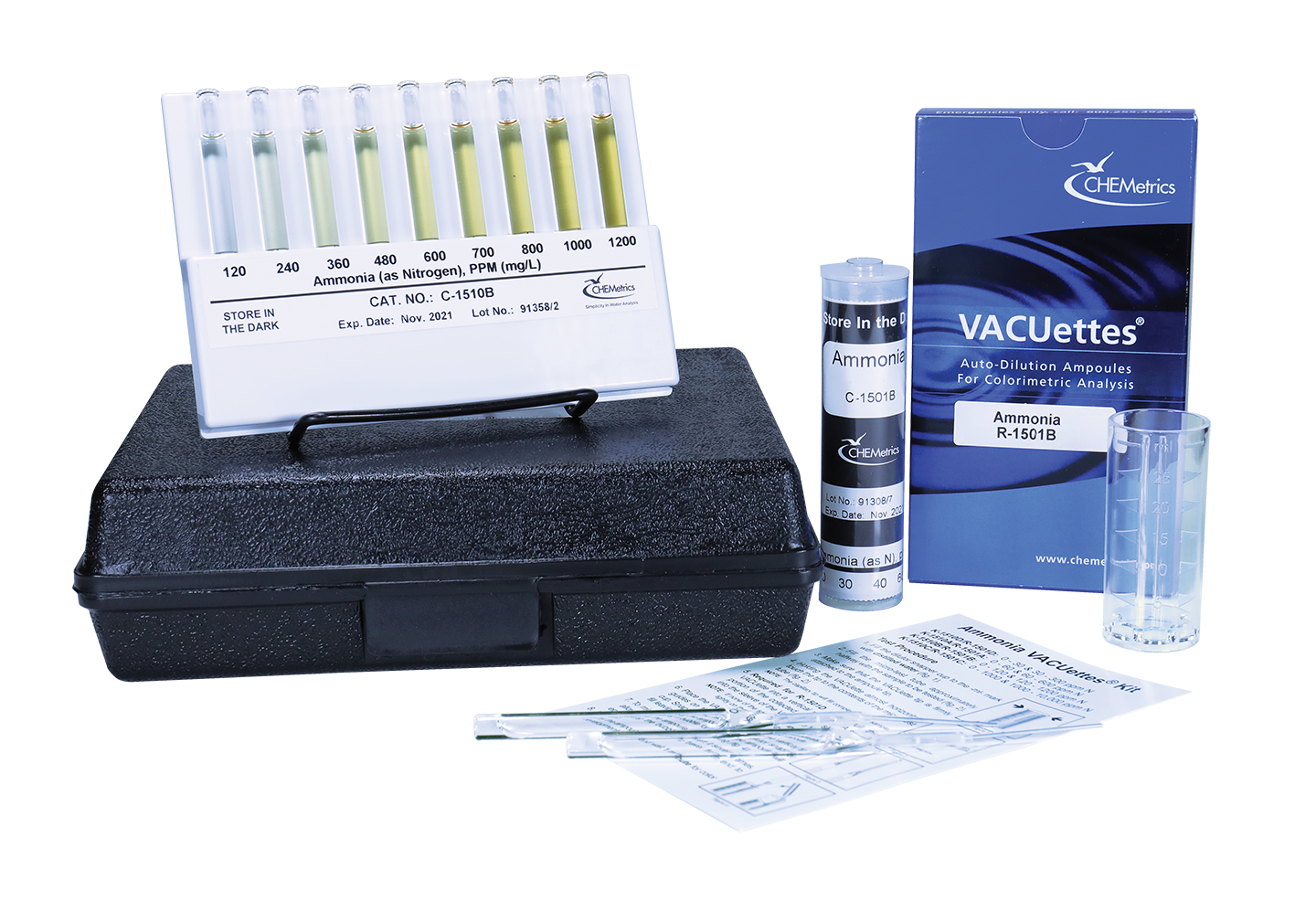 K-1510B氨VACUettes®视觉高范围测试套件的包装和内容